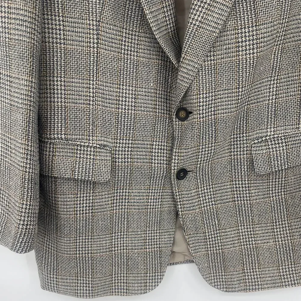 Vintage Y2K 7 Collection Glen Plaid 2 Button Mens Blazer Sz 40R Preppy Silk Wool
